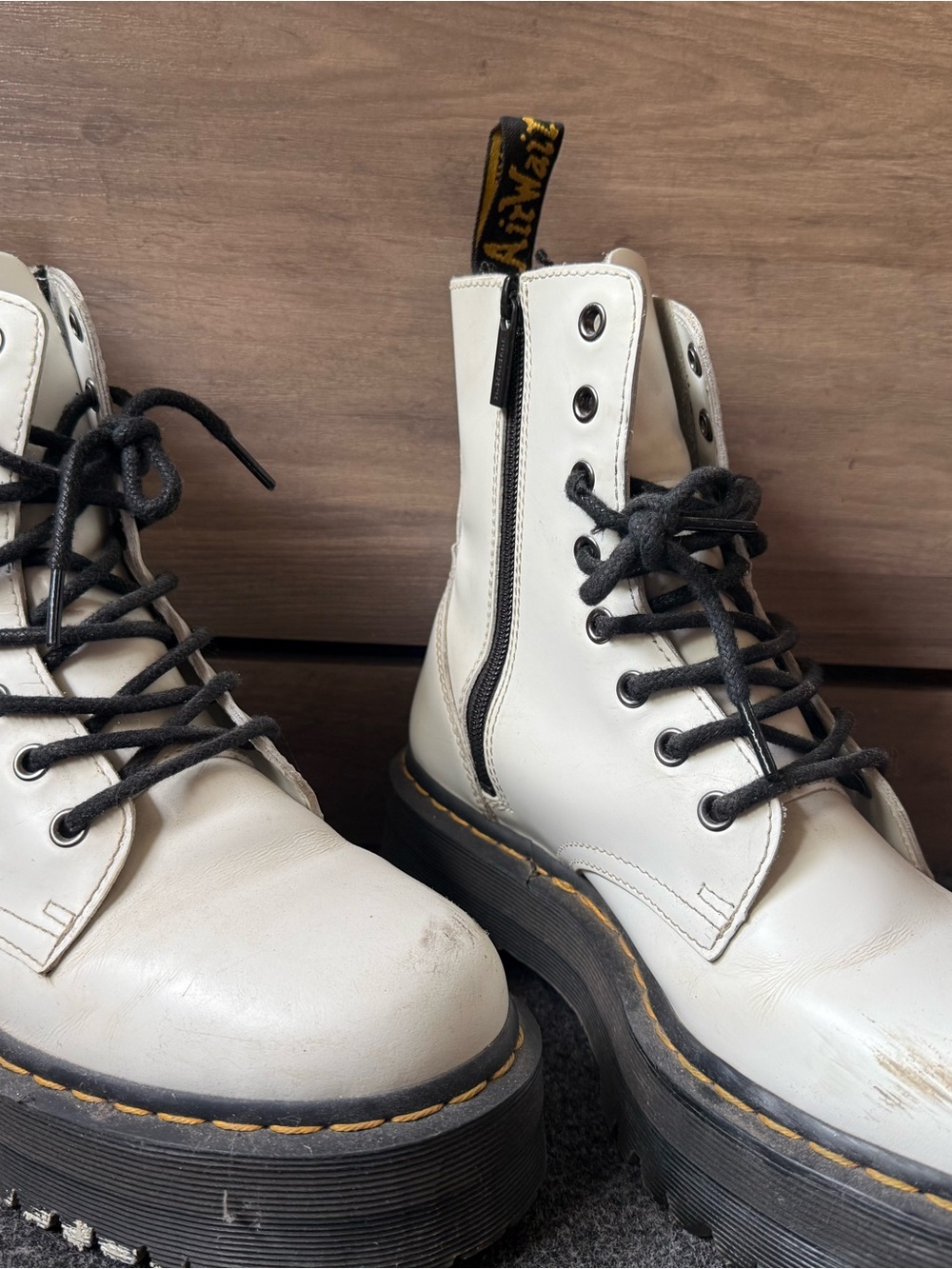 Dr. Martens White Lace-Up Platform Boots with Black Laces